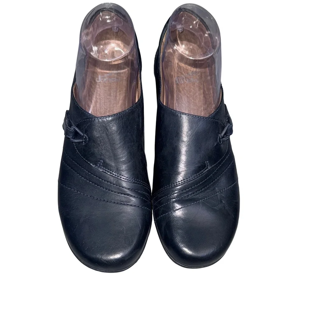 Dansko Black Leather Pleated Slip On Loafers‎ Velcro Closure Wedge Shoes 39
